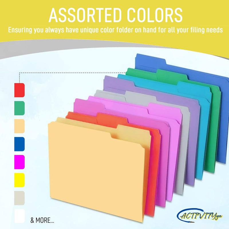 ACTIVITYYA Yellow File Folders, 1/3-Cut Tabs, Letter Size, 12-Pack – Durable Office Filing Folders for Documents, Papers, and Organization - Image 3